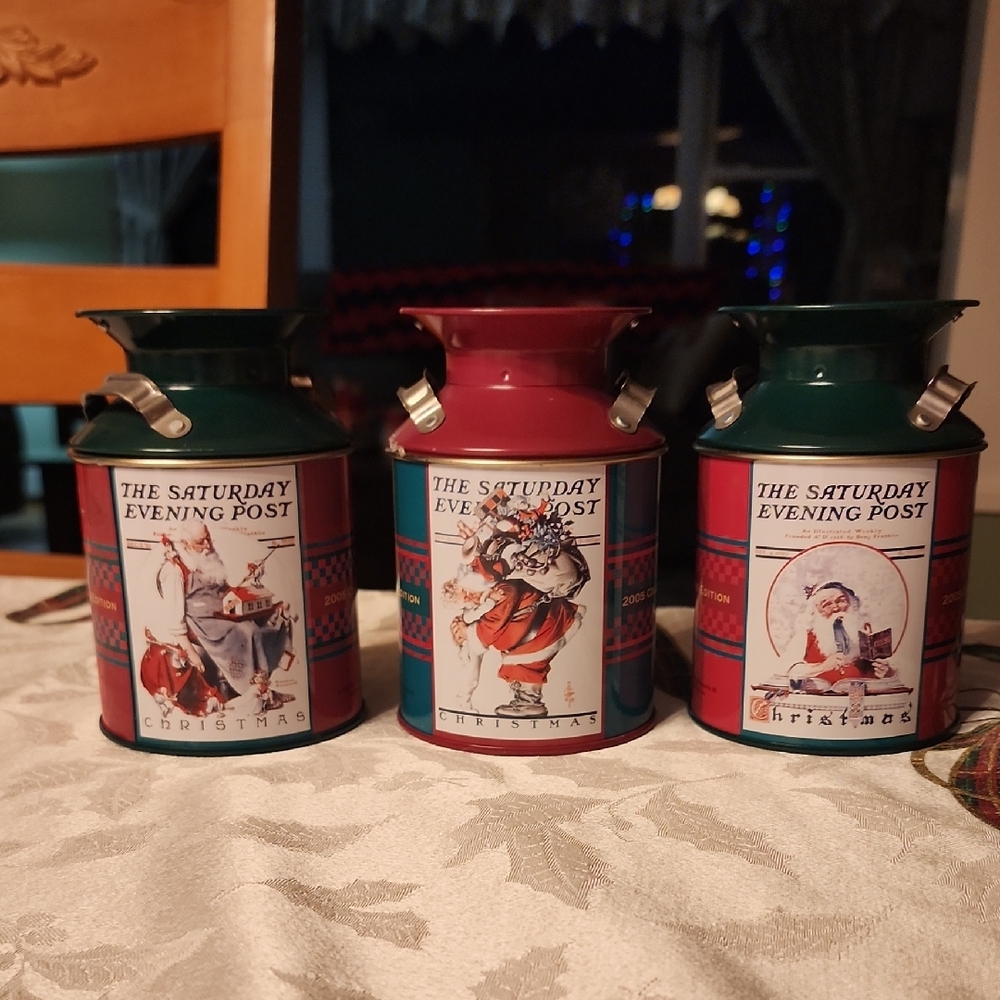 Christmas Tin Canisters Set Saturday Evening Post